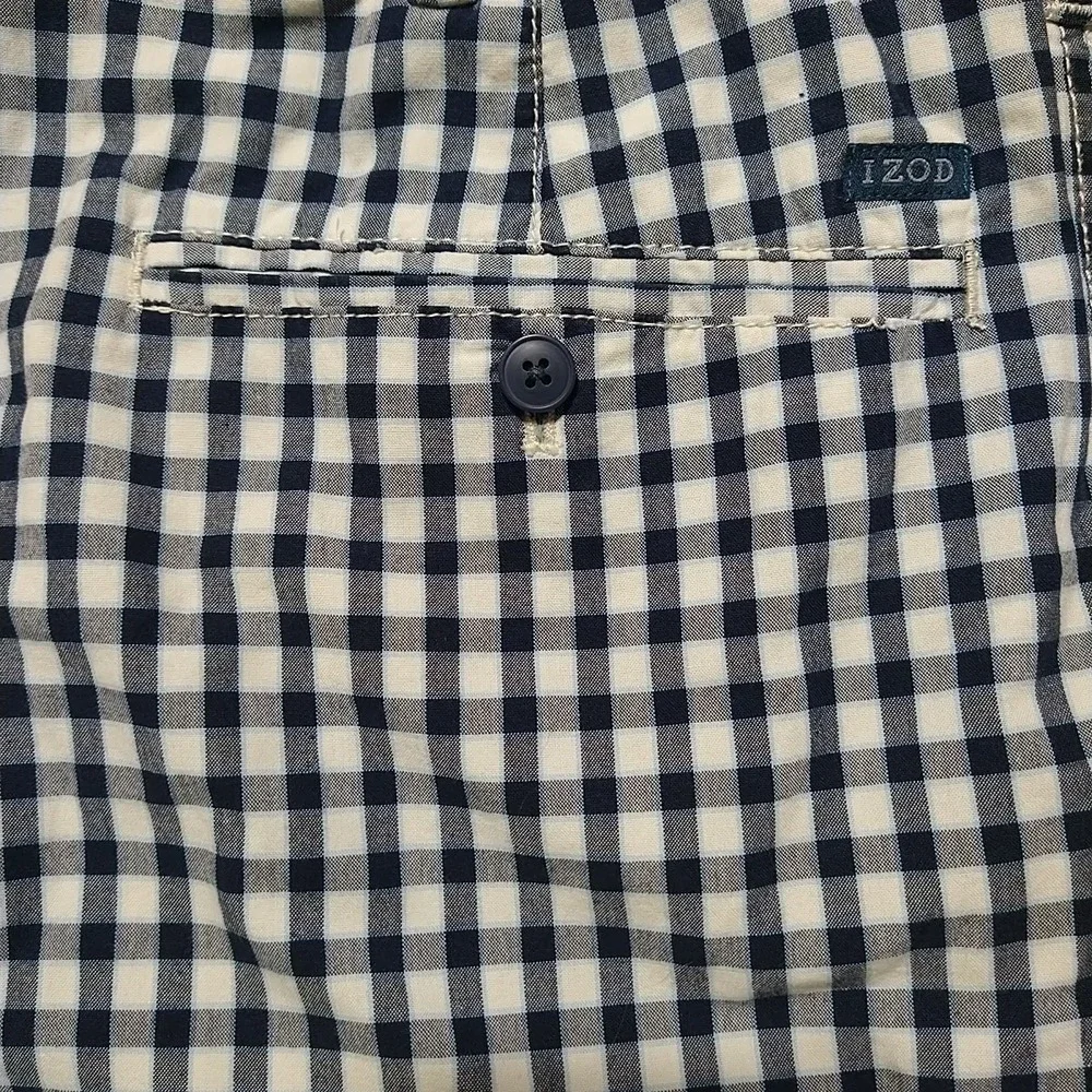 IZOD Chino Shorts Men 38/10 Navy Gingham Preppy College Lightweight Classic